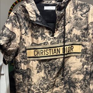 Dior Beige and Black Toile Short Sleeve Hoodie with Logo Band